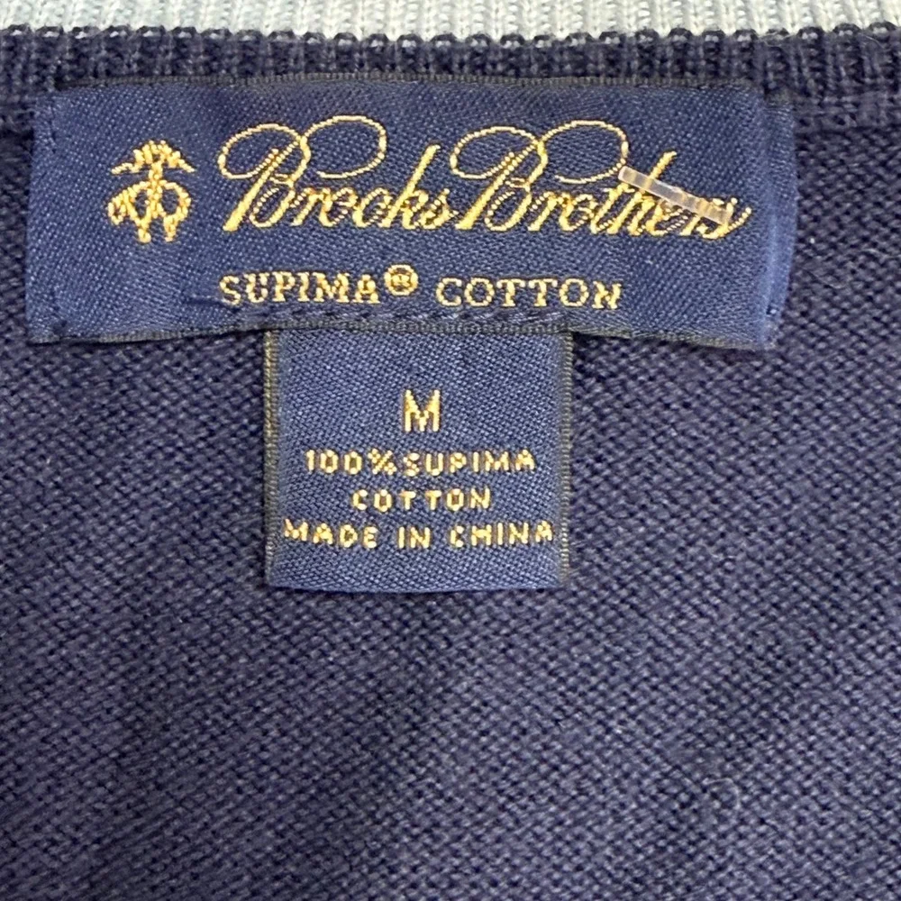 Brooks‎ Brothers Mens V Neck Knit Sweater Navy Blue Supima Cotton Medium Preppy